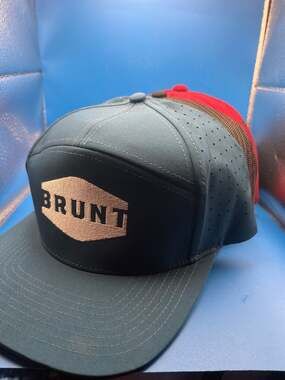 4 BRUNT Workwear Snapback Hats / Flat Brim Wool Leather Patch & Perforated